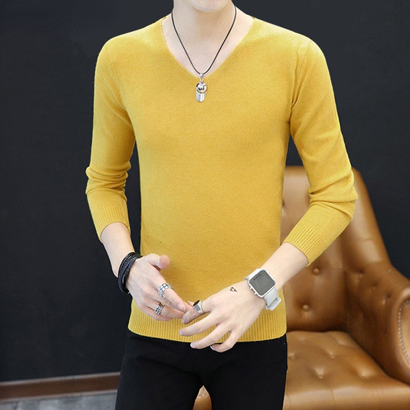 NEW IN Autumn New Men&s Sexy V-Neck Sweater Pullover Male Slim Fit Long Sleeves Solid Color Sweater Knitted Pullover Tops 6